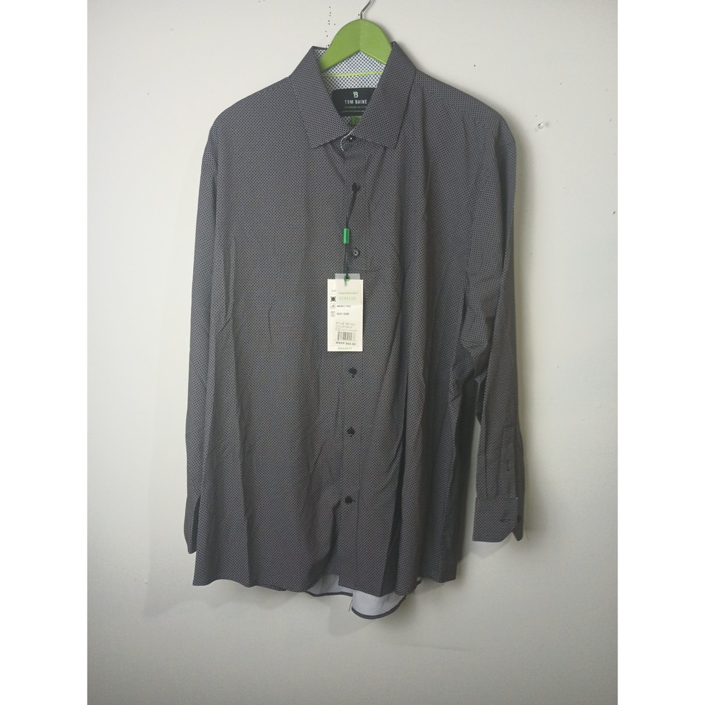 Tom Baine Performance Dress‎ Shirt Mens 2XL Navy Geometric Stretch TBR138-3 NWT